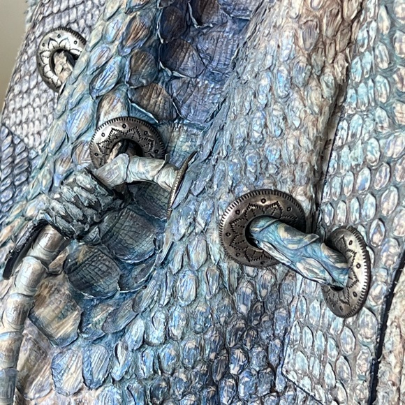 Large RETTA WOLFF Python Handbag Blues and Grays Snakeskin Bag Rare Made in USA - Picture 7 of 16